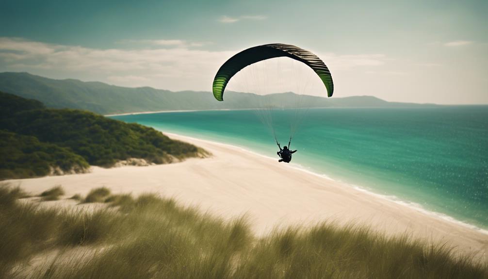 paragliding over golden sand dunes